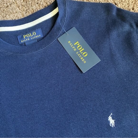 POLO Ralph Lauren Waffle Short Sleeve Navy White Size M - Picture 2 of 5